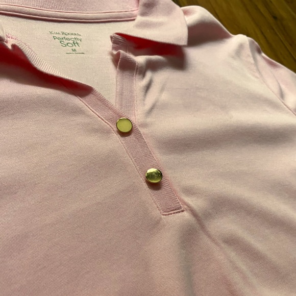 2 Kim Rogers Perfectly Soft Pink & Blue Polos with Gold Faux Buttons - Picture 9 of 14